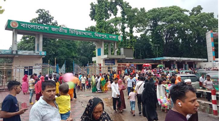 বৃষ্টি উপেক্ষা করে চিড়িয়াখানায় দর্শনার্থীরা